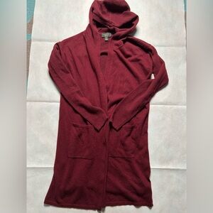 Charter club cashmere maroon hooded long cardigan size XS
